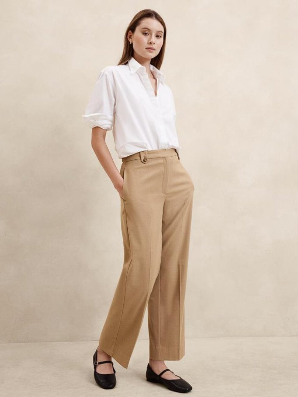 BANANA REPUBLIC FACTORY Women's Flannel Straight Trouser Size 6 in Camel Heather